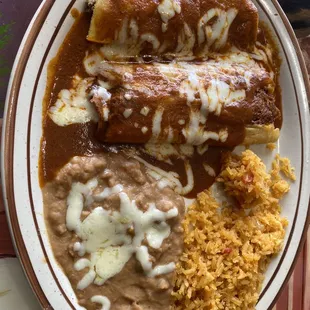 Combo #8 Enchilada, Tamale, Rice &amp; Beans