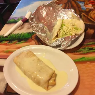 Chimichanga and chicken taco