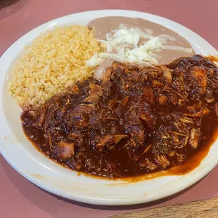 Chile mole lunch with tortilla, it's was so much food. The mole is sweet not spicy