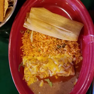 #23.  Pork tamale and beef enchilada