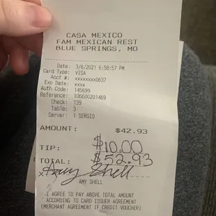 The amount I was charged for my meals