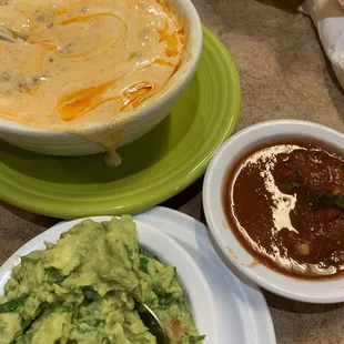 Cheese dip and guacamole.. yummy