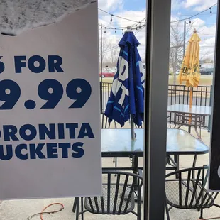 Drink specials and an outdoor patio.