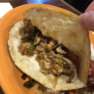 Inside of quesadilla fajitas.