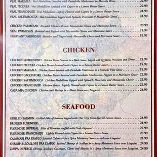 the menu of the restaurant