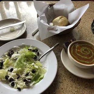 Soup salad and bread for lunch