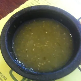 Green hot salsa.