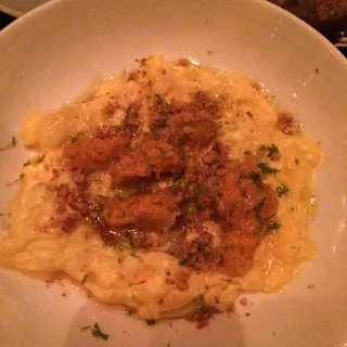 Creamy Eggs with Sea Urchin, Walnuts, Lime & Ancient Anchovy Oil