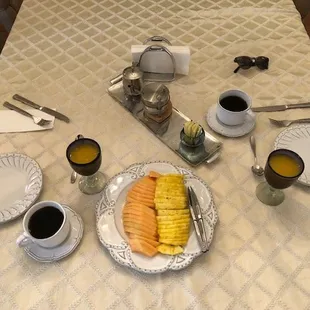 a table set for breakfast