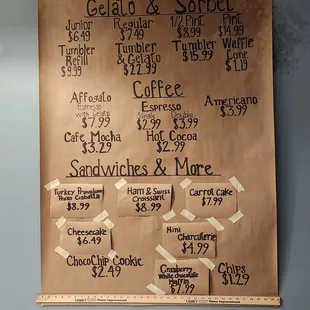 a menu on the wall