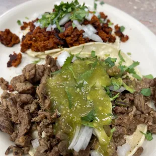 Asada and chorizo tacos