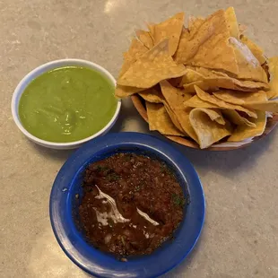 Jalapeño Salsa and the delicious original salsa. With crispy chips