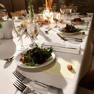 Dinner setting with set salad.