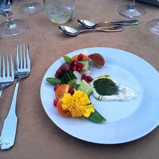 Farmer's Market salad with lemon crema and Basil Vinaigrette.