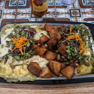 Huevos Rancheros with Verde Sauce and Cajun Home Fries