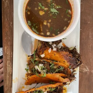 Birria Tacos with consommé