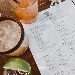 Menu and drinks