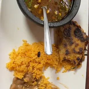 1 birria taco + beans &amp; rice + consume