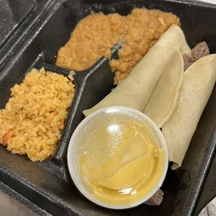 Beef fajitas &quot;enchilada&quot; with double rice and (imaginary) pico de gallo