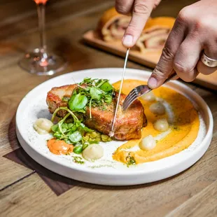 Holiday Special, Pernil, Slow roasted pork loin with lentils, chimichurri &amp; carrot potato purée