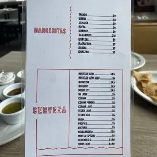 Drink menu