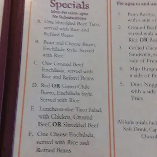 Daily lunch specials