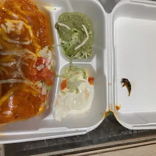 a meal in a styrofoam container