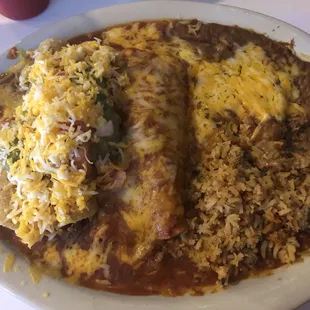 Chicken Flautas with Ground Beef Enchilada