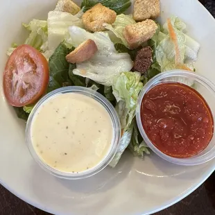 Side salad that comes with meal- creamy Italian and basil tomato 8/2024