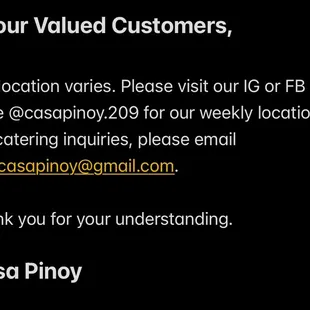 To our Valued Customers!