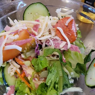 The antipasto salad with Italian dressing. Crunchy and fresh.