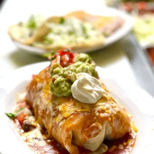 Deluxe Burrito, wet with Red Sauce