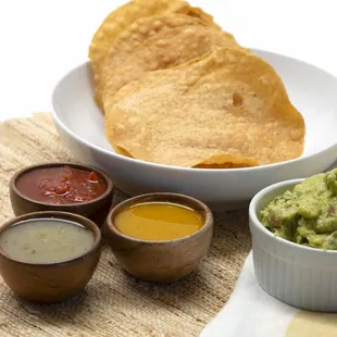 Homemade salsas and guacamole