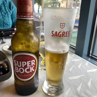 Super bock beer in a Sagres beer glass