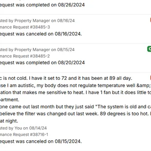 Again, asking about the a/c. No response or clarification about what they did on 8/20?