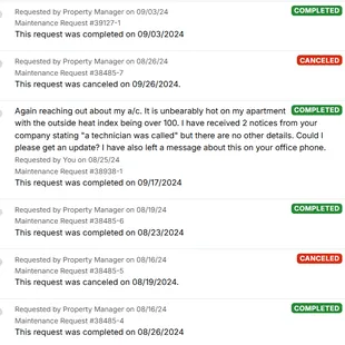 8/25/24 again about my air conditioning. The first request was sent on June 11th.