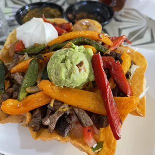 Taco salad with carne Asada. Everything is fresh.