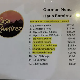German Menu