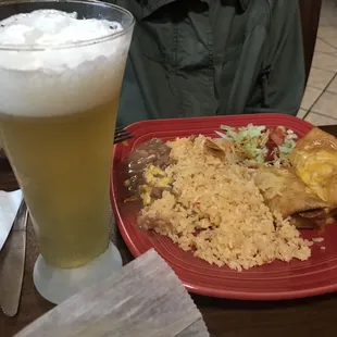 Chimis, and a beer in a tall frosty glass. Wife loves these, and this one was really good accdg to her.