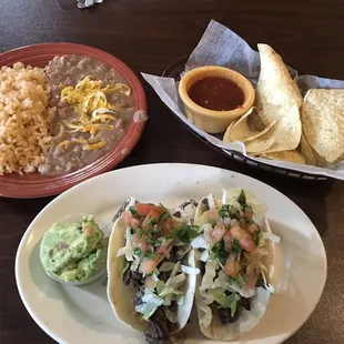 Couple of tacos and rice and beans and flour tortillas and chips etc. I like this place!!!