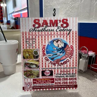 Hours and part of the menu