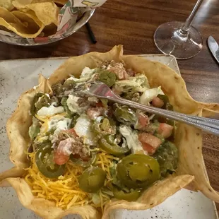Taco salad with extra Jalepenos.