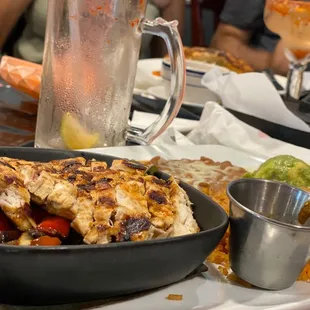 Chicken fajitas  Refried beans and rice