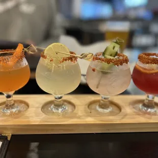 Margarita flight - mango, passion fruit, watermelon, and blood orange