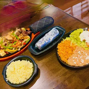 beef, chicken, shrimp fajita with added cheese