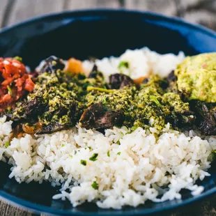 Chimichurri Steak with Rice and Guacamole