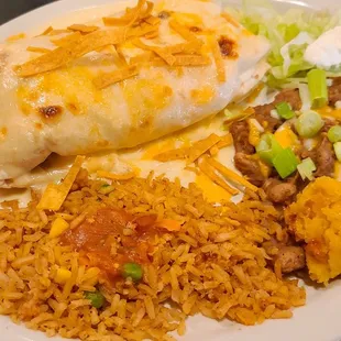 burrito, rice, and beans