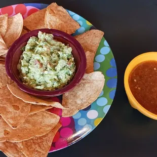Fresh guacamole and salsa with chips