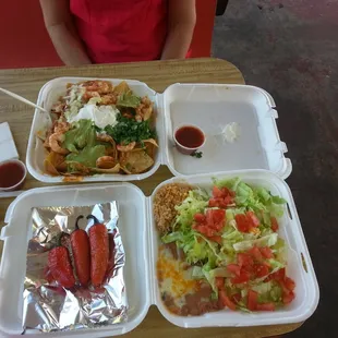 Our Lunch.  Super nachos with shrimp and taco plate