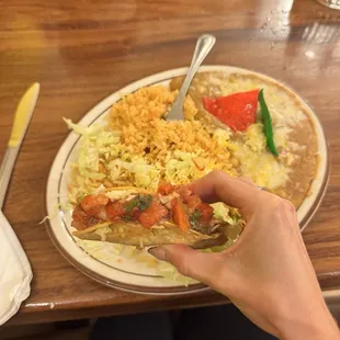 2. Shredded Beef Taco with rice and beans